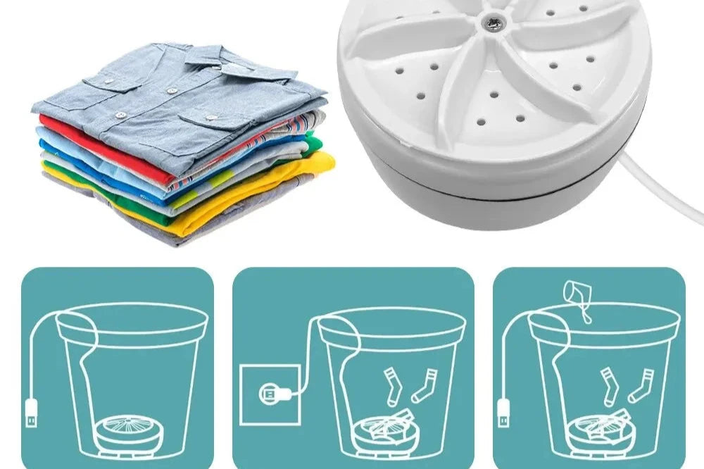 Mini máquina de lavar roupa portátil, turbina rotativa usb, para meias, roupa íntima, pratos para viagens, VIASA STORE - Aproveite! Últimas Unidades! 🔥🔥
