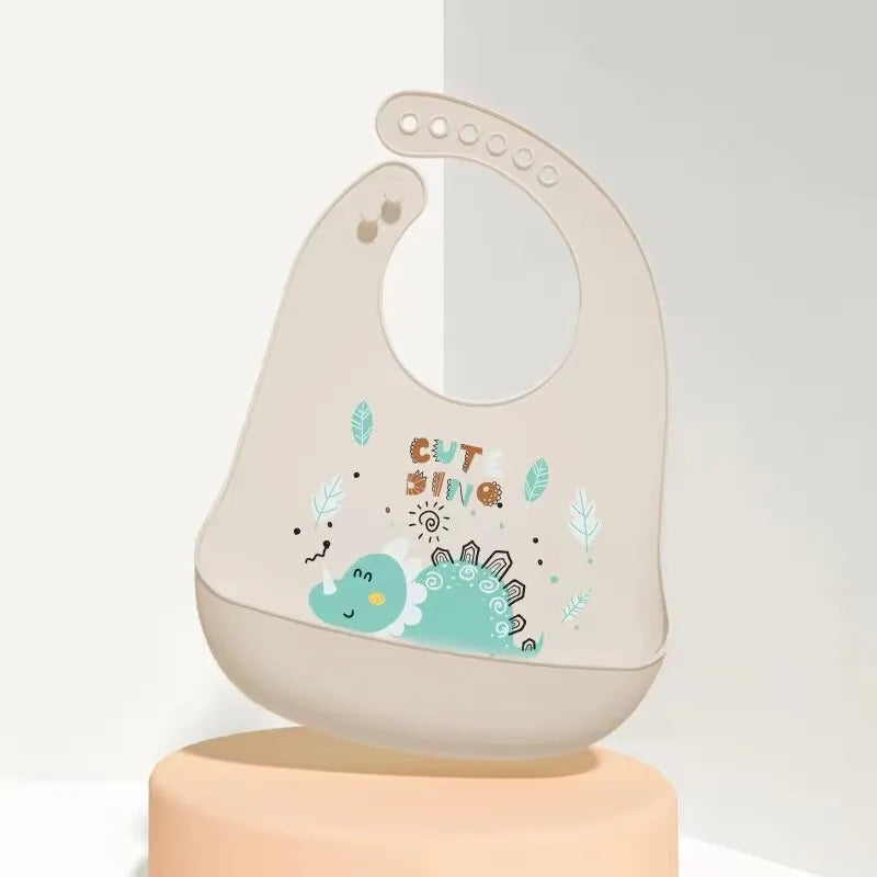 1pcs Waterproof Baby Bibs Cartoon Dinosaur Printed Kids Bibs Adjustable Soft Silicone Bib Baby Feeding Stuff